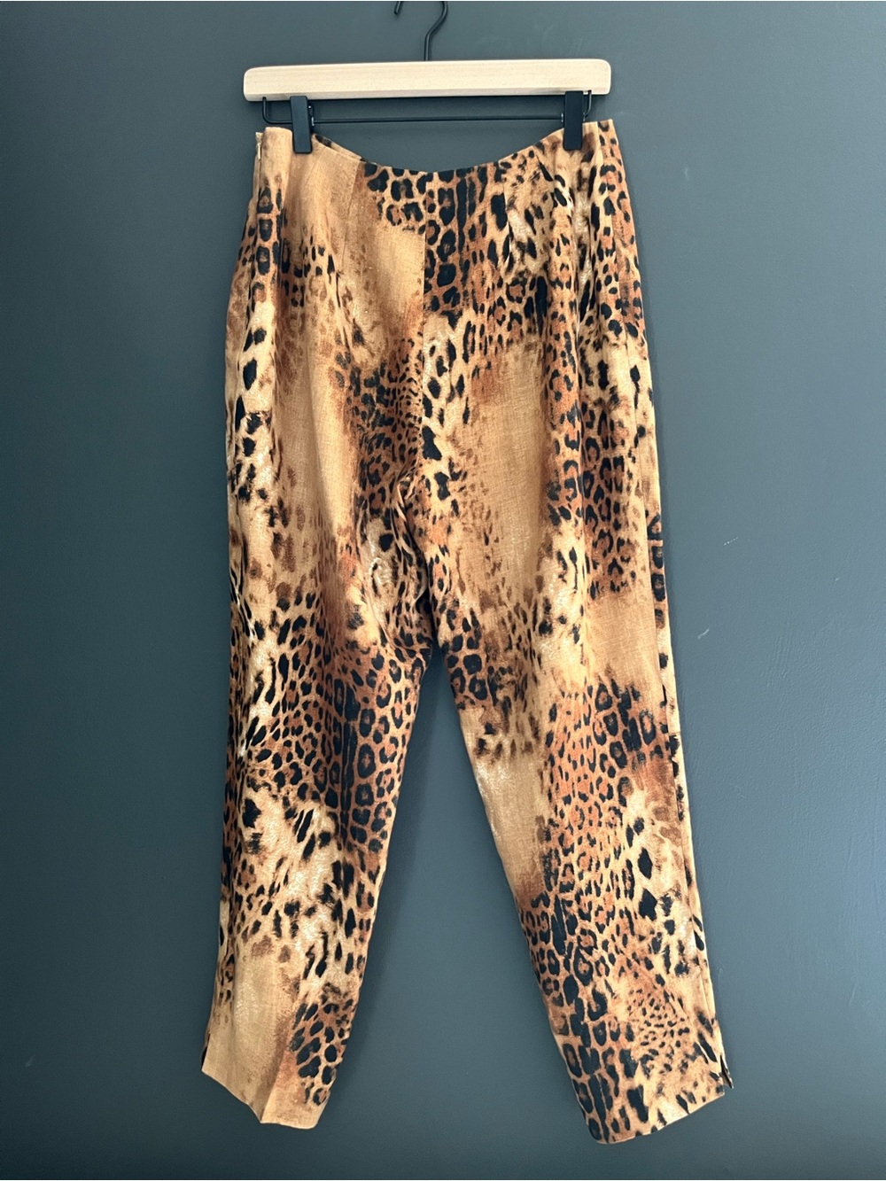 Vintage Leopard Print High Waist Slim Tapered 100% Linen Pants - Brown & Black - Picture 8 of 13